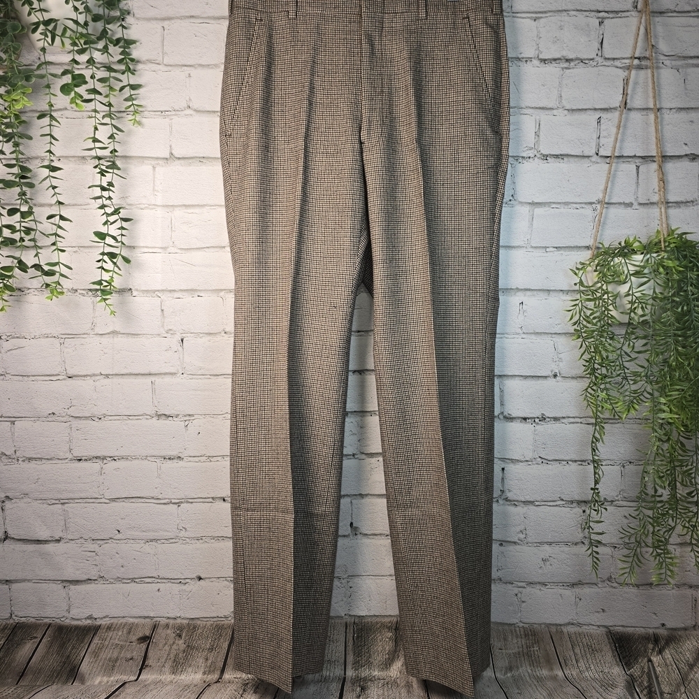 MENS HART SCHAFFNER & MARX 100% VIRGIN WOOL CHECKED DRESS PANT TAN BLACK 34/32